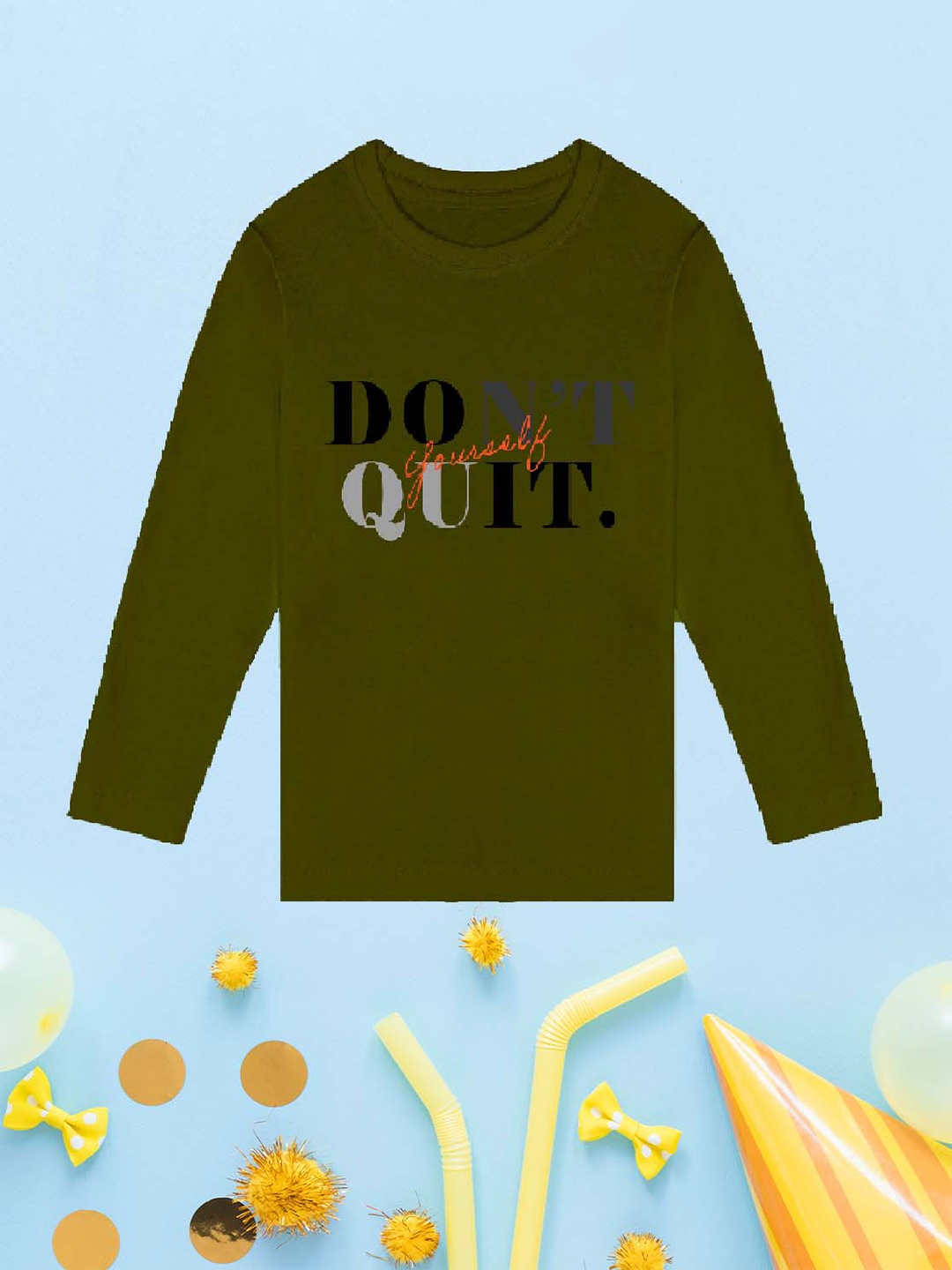 

NUSYL Boys Olive Green Mandarin Collar Applique T-shirt