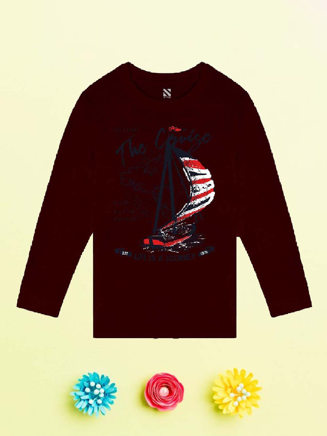

NUSYL Boys Maroon Printed V-Neck T-shirt