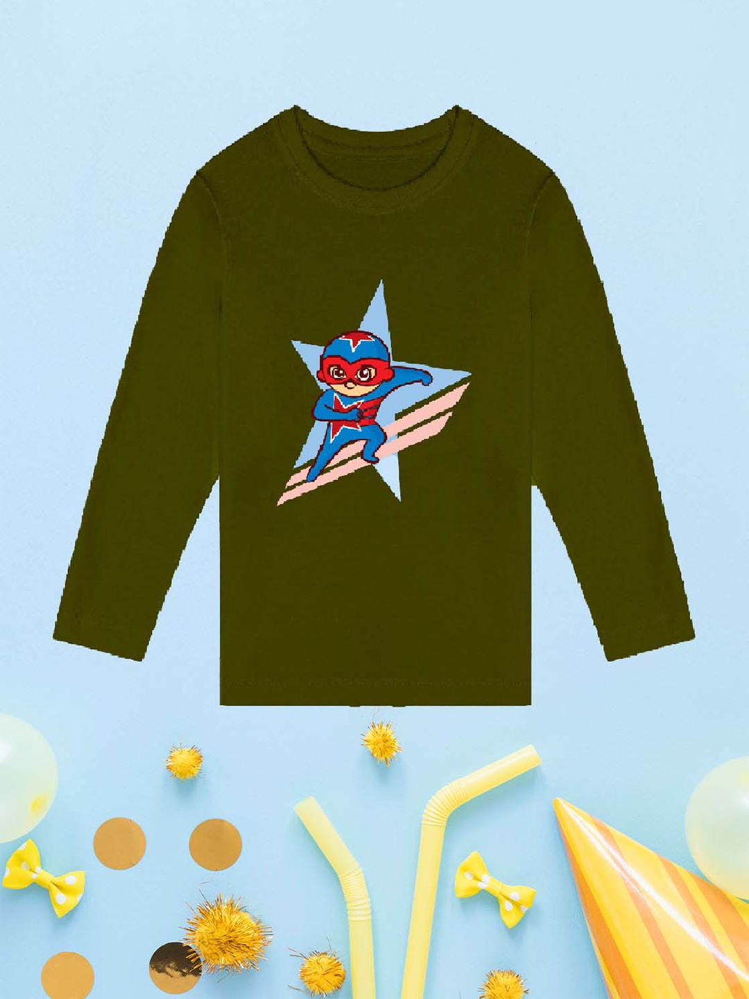 

NUSYL Boys Olive Green Henley Neck T-shirt