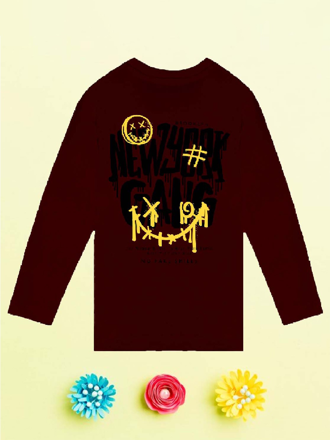

NUSYL Boys Maroon Floral Printed Hooded Applique T-shirt