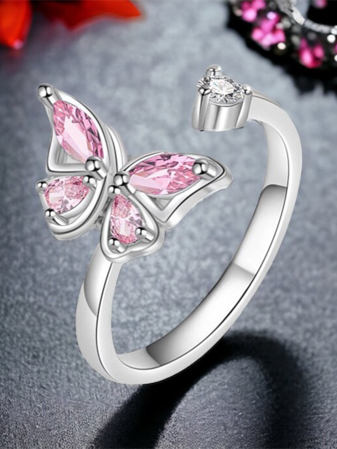 

MYKI Silver-Plated CZ Studded Finger Ring