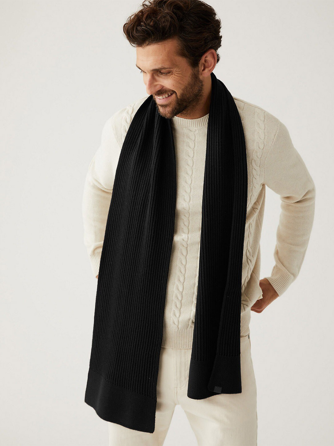 

Marks & Spencer Men Ribbed Scarf, Black