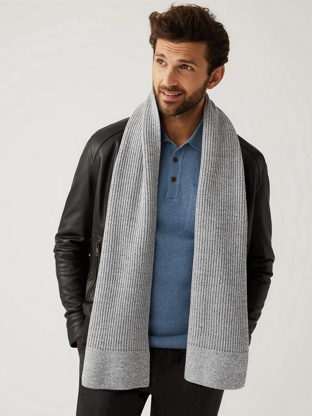 

Marks & Spencer Men Ribbed Scarf, Grey