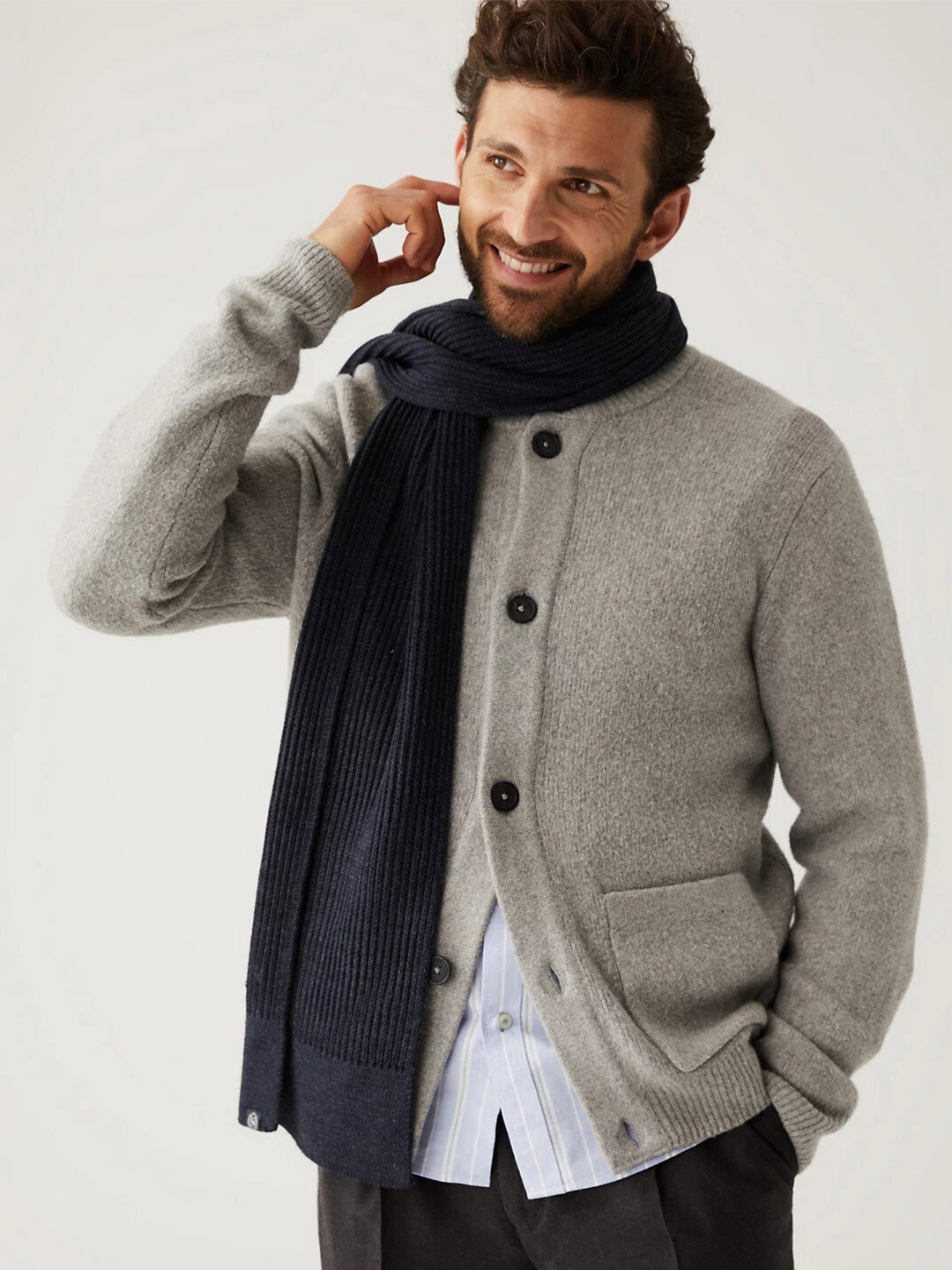 

Marks & Spencer Men Ribbed Scarf, Navy blue
