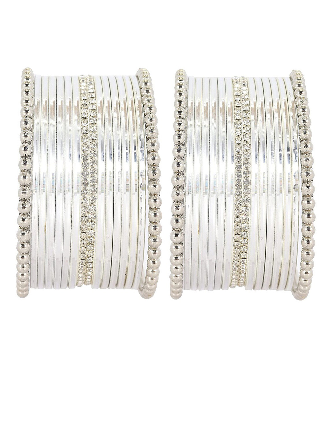 

NMII Set Of 32 Zircon Gemstone Studded Bangles, White