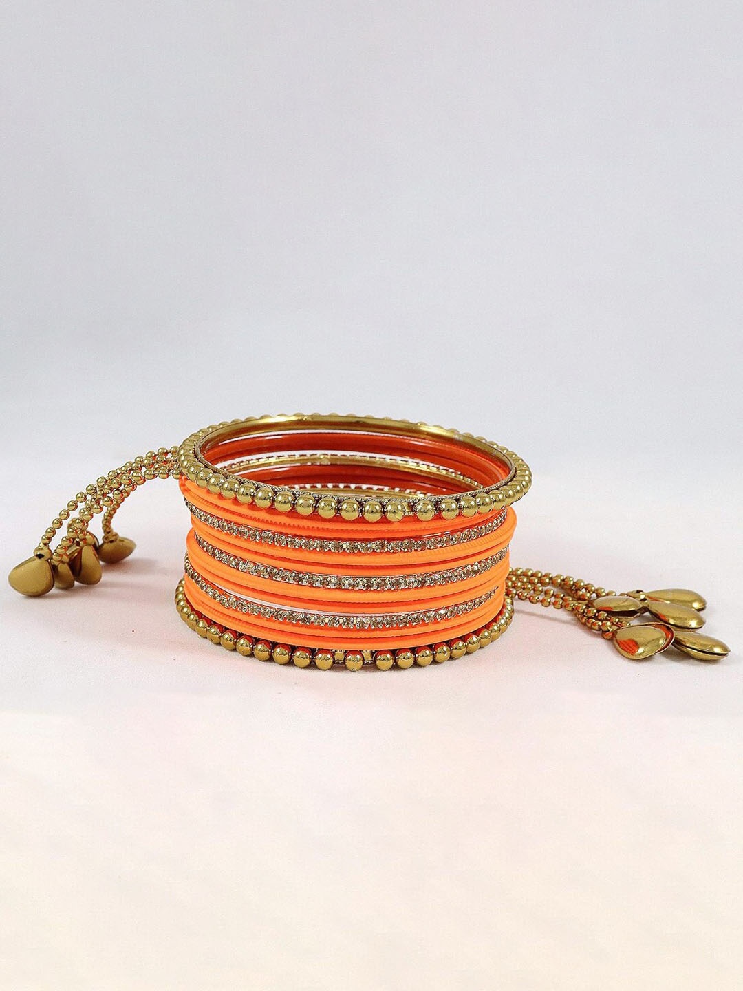 

NMII Set Of 26 Zircon Studded Latkan Bangles, Orange