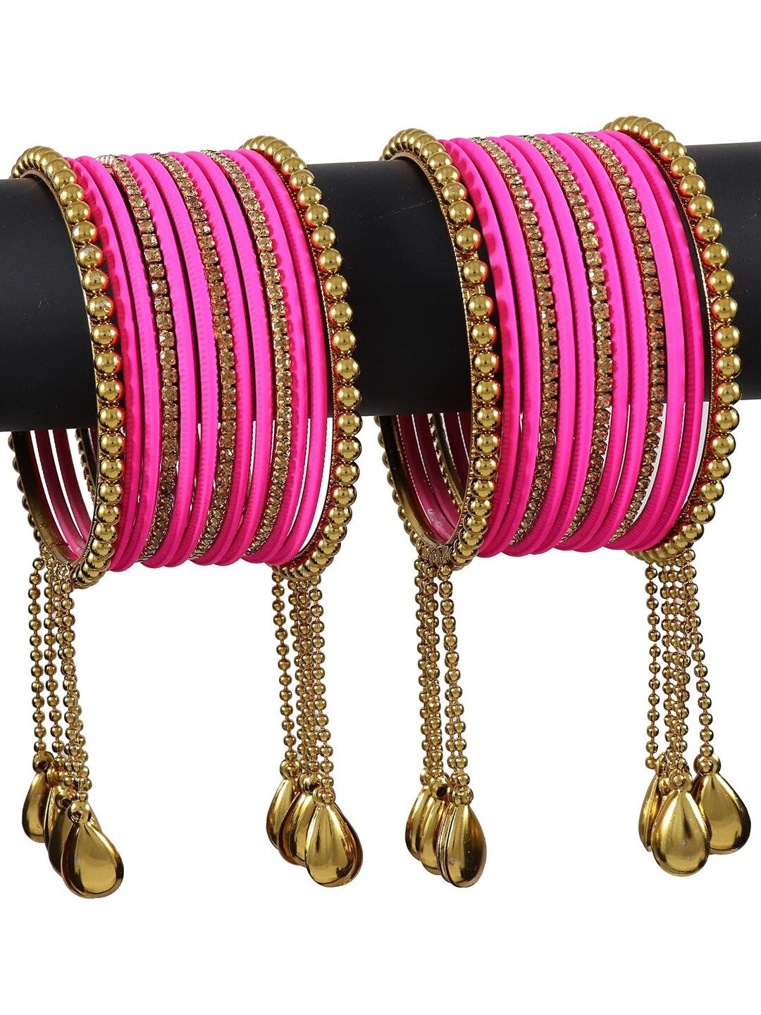 

NMII Set Of 28 Zircon Studded Latkan Bangles, Magenta