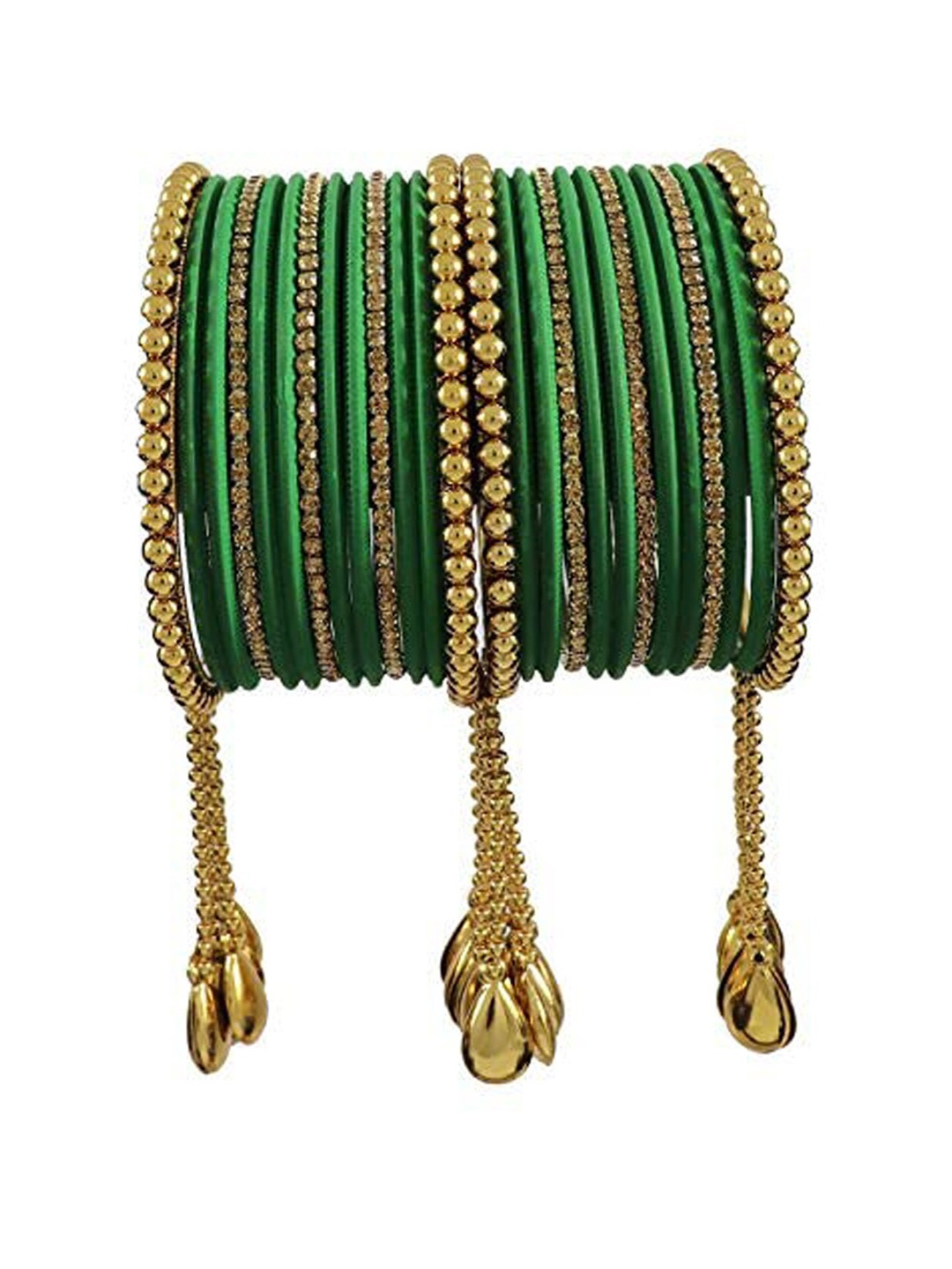 

NMII Set Of 28 Zircon Studded Latkan Bangles, Green