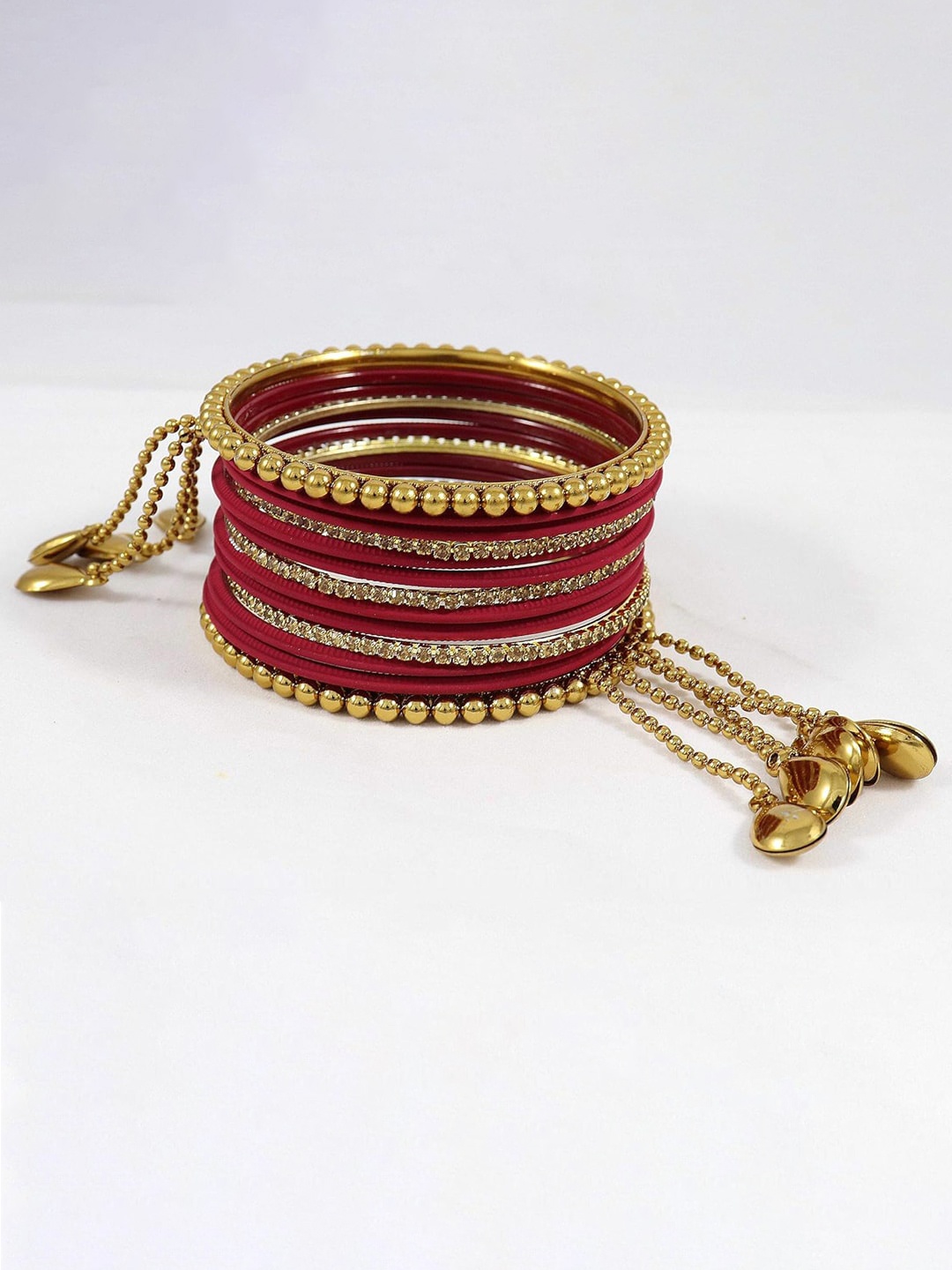 

NMII Set Of 26 Zircon Studded Latkan Bangles, Maroon