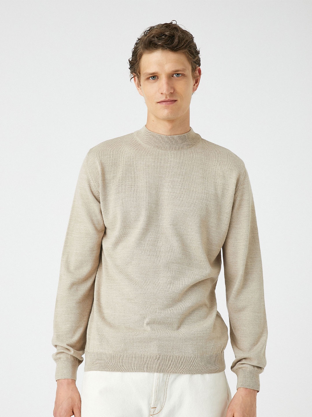 

Koton Mock Collar Long Sleeve Acrylic & Wool Pullover Sweater, Beige