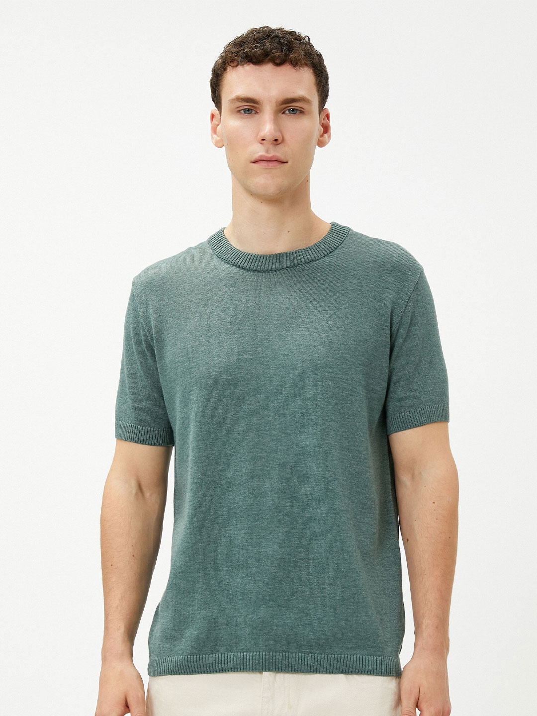 

Koton Round Neck Short Sleeves Cotton Acrylic Pullover Sweater, Green