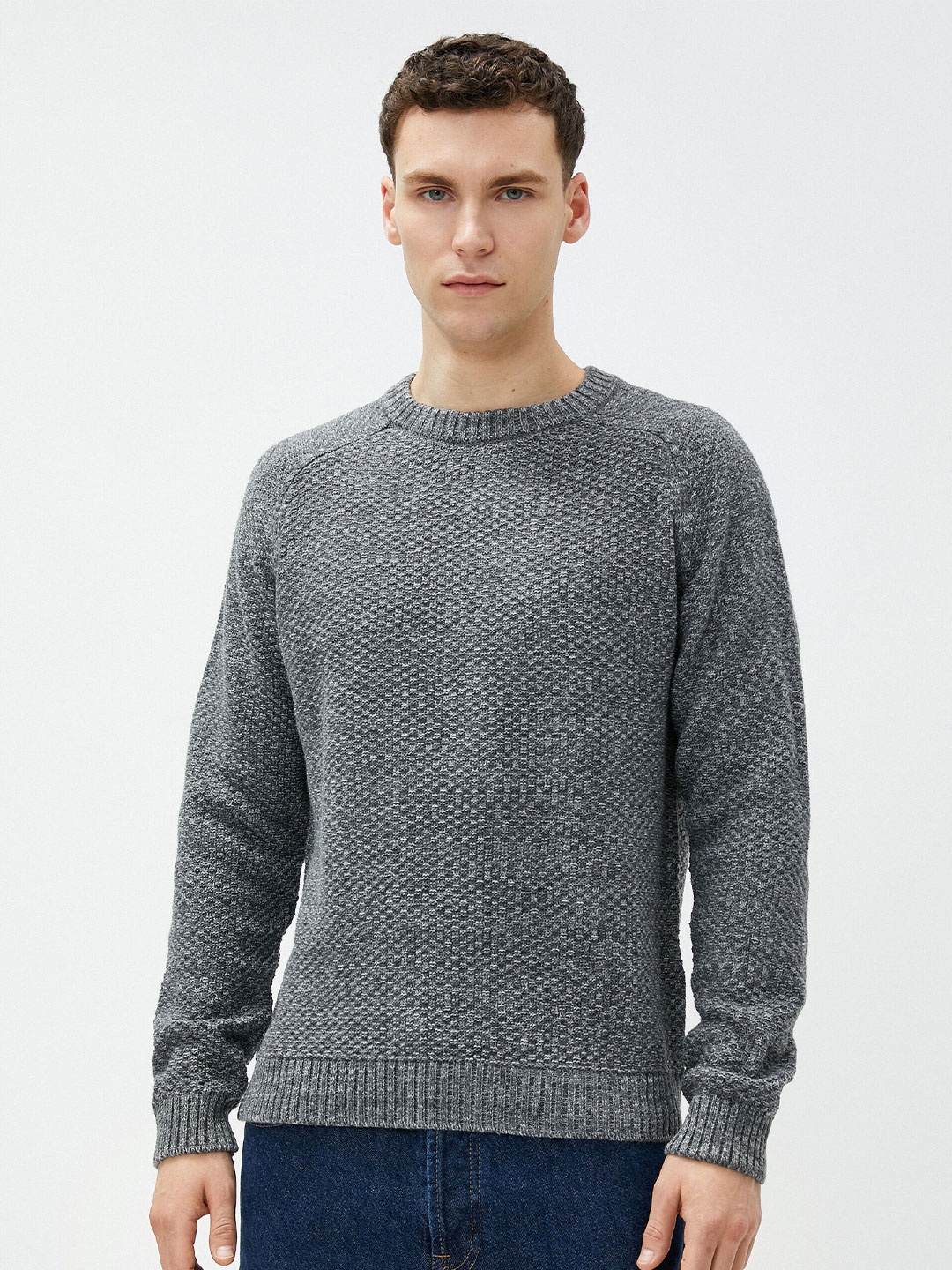 

Koton Cable Knit Self Design Acrylic Pullover Sweater, Grey