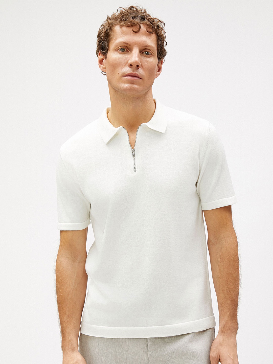 

Koton Mock Collar Half Zipper Pullover Sweater, White