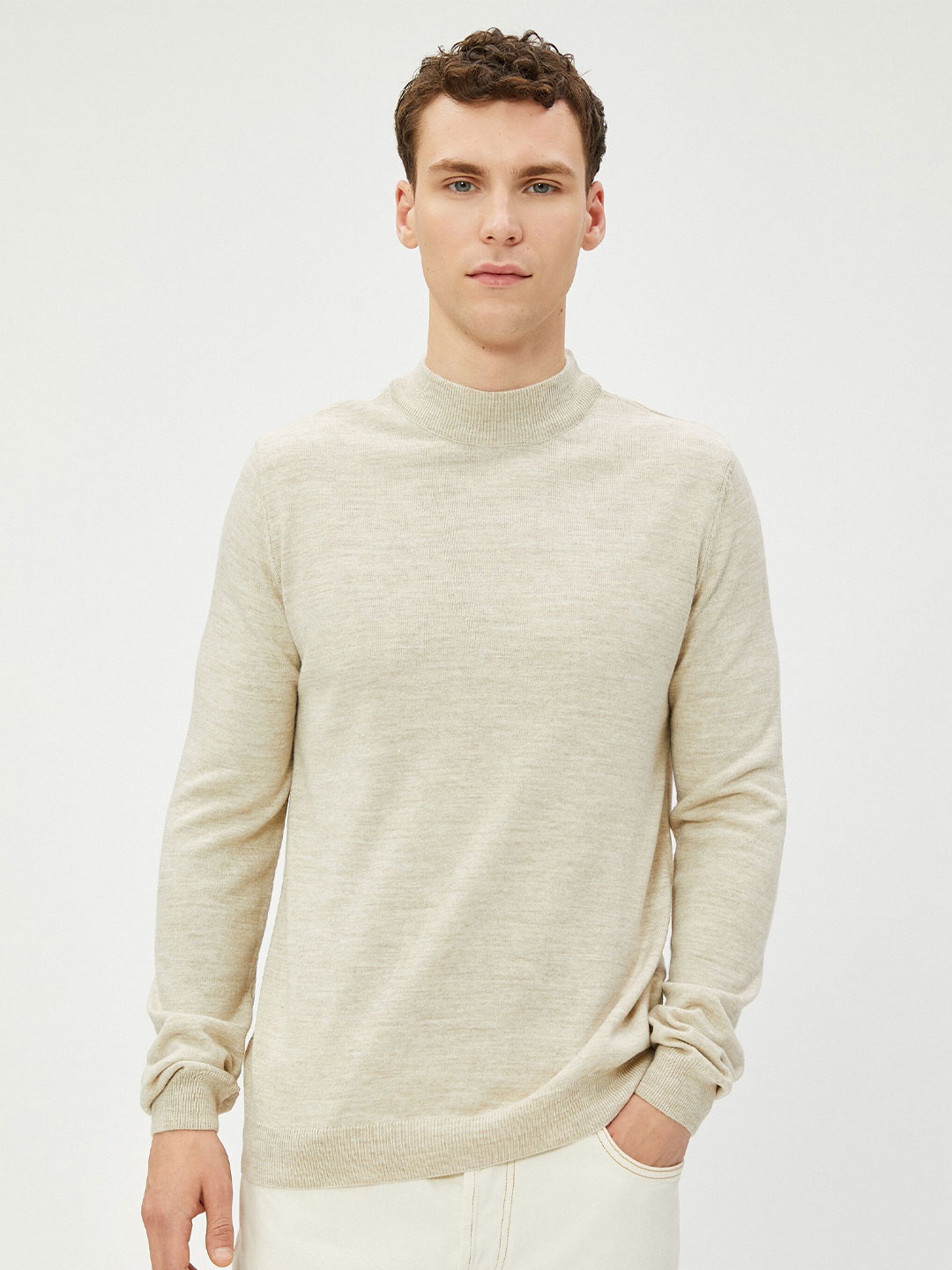 

Koton Mock Collar Acrylic Pullover Sweater, Beige
