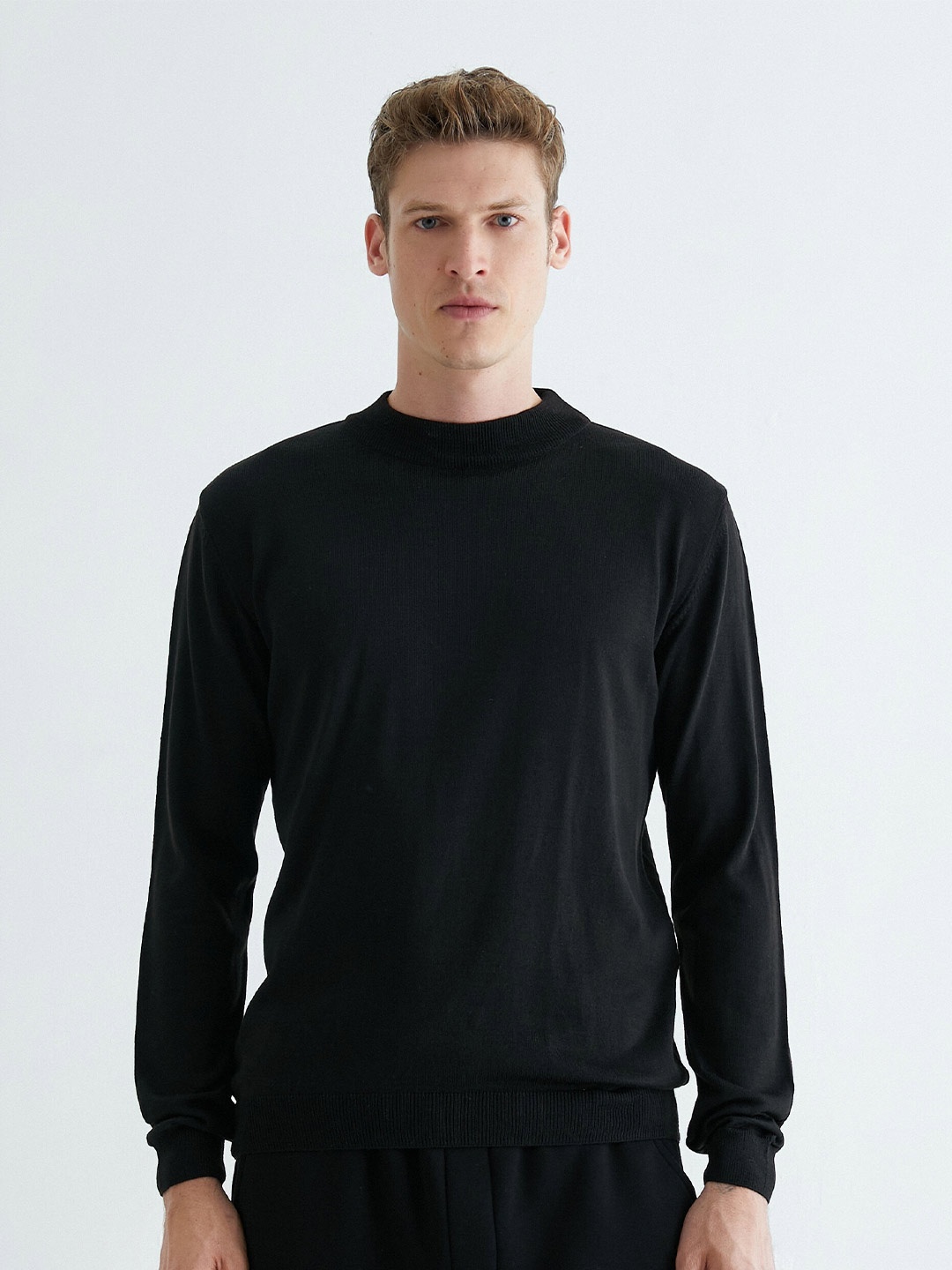 

Koton Mock Neck Ribbed Pullover, Black