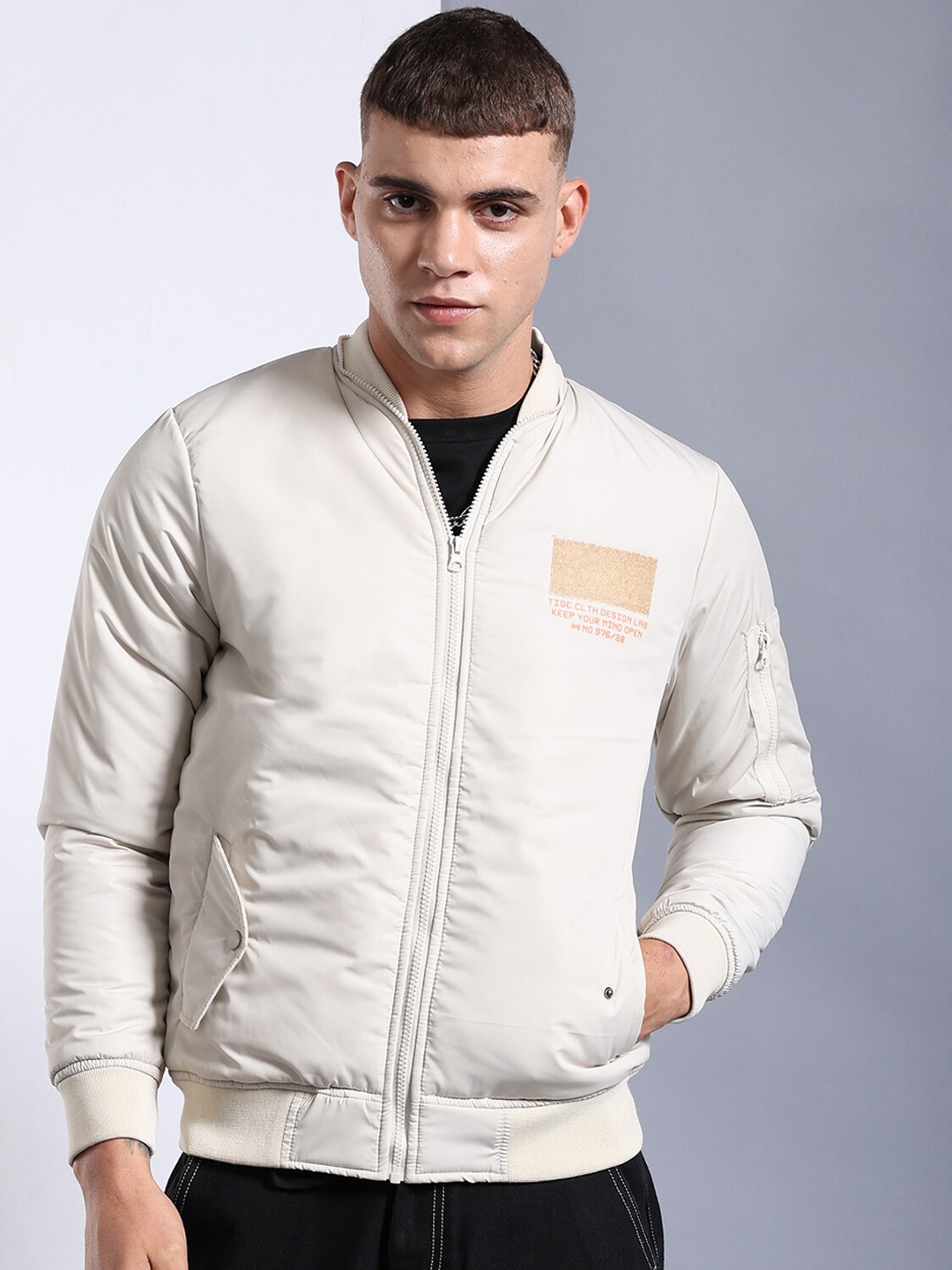 

The Indian Garage Co Men Zip-Front Bomber Jacket, Beige