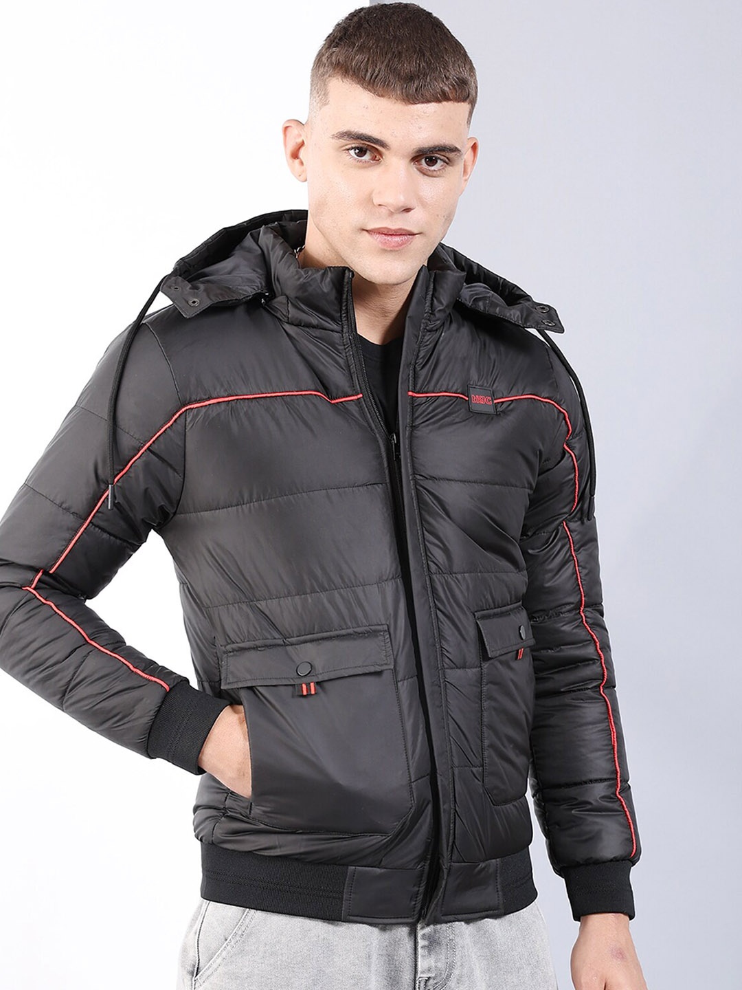 

The Indian Garage Co Men Regular Fit Puffer Jacket with Detachable Hood, Black