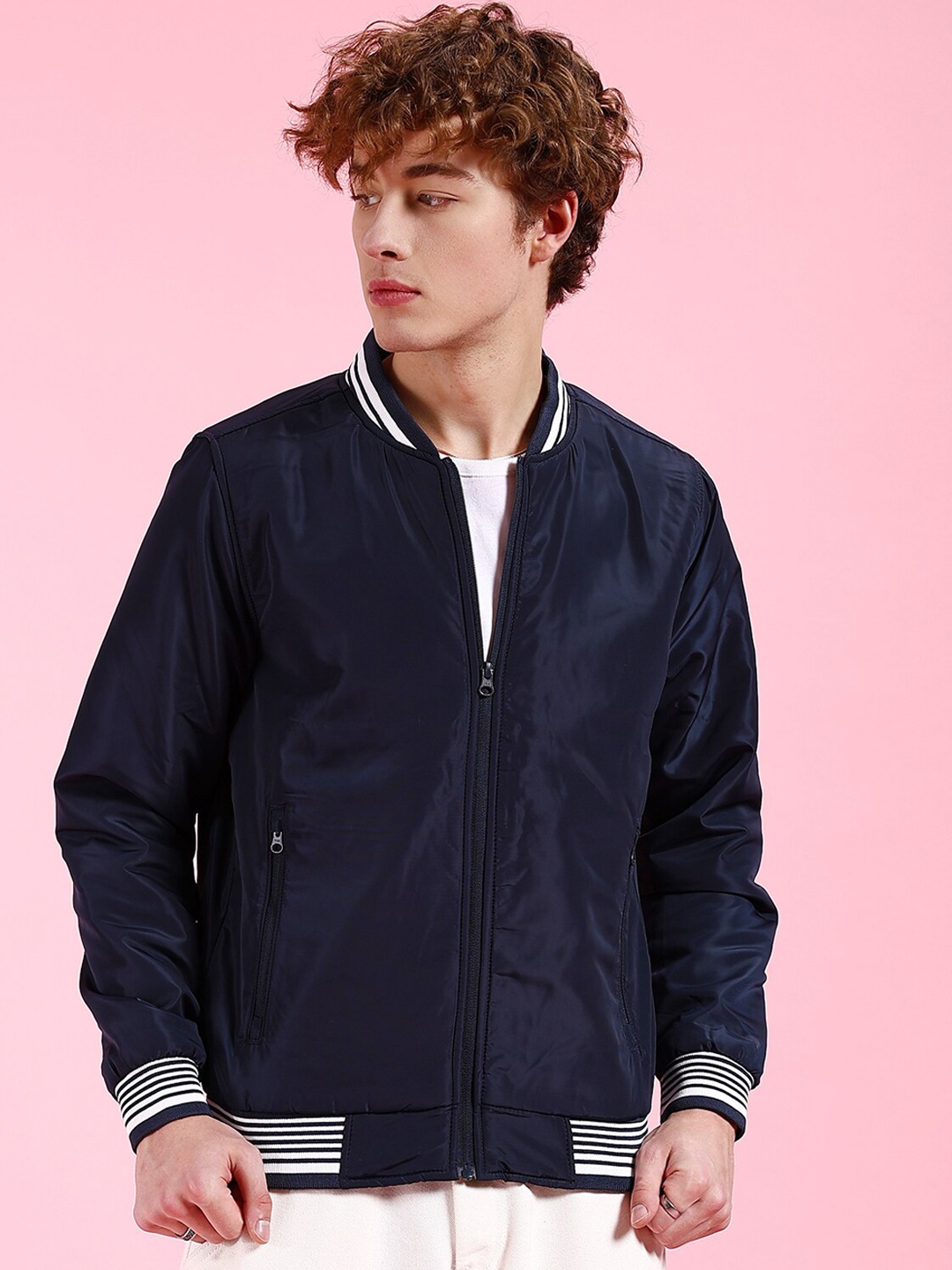 

The Indian Garage Co Men Solid Regular Fit Bomber Jacket, Navy blue
