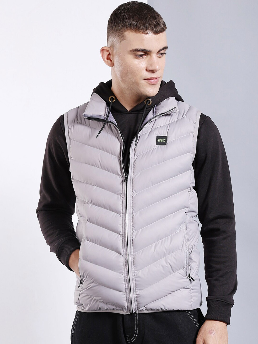 

The Indian Garage Co Men Grey Colourblocked Longline Outdoor Puffer Jacket
