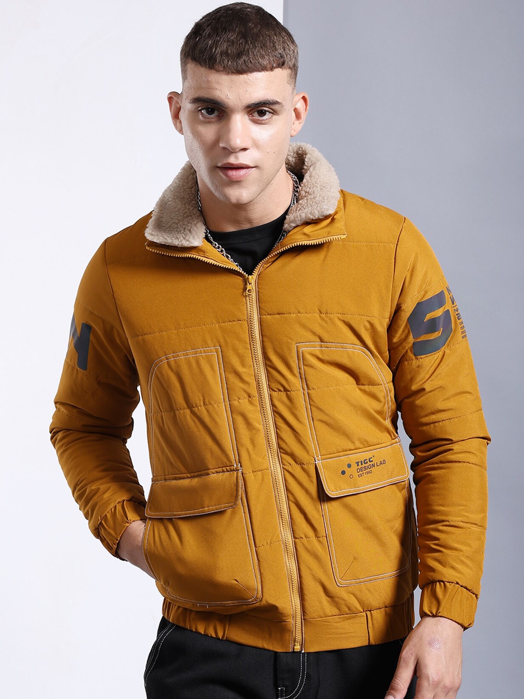

The Indian Garage Co Men Mustard Outdoor Bomber Jacket