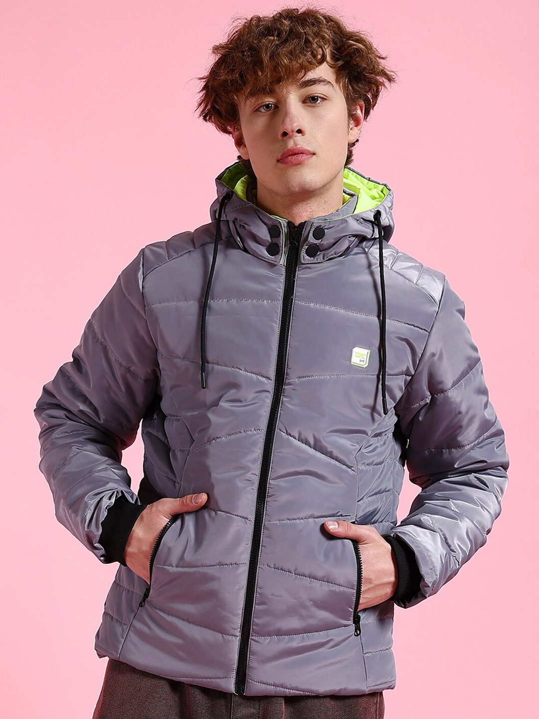 

The Indian Garage Co Men Regular Fit Hooded Puffer Jacket, Grey