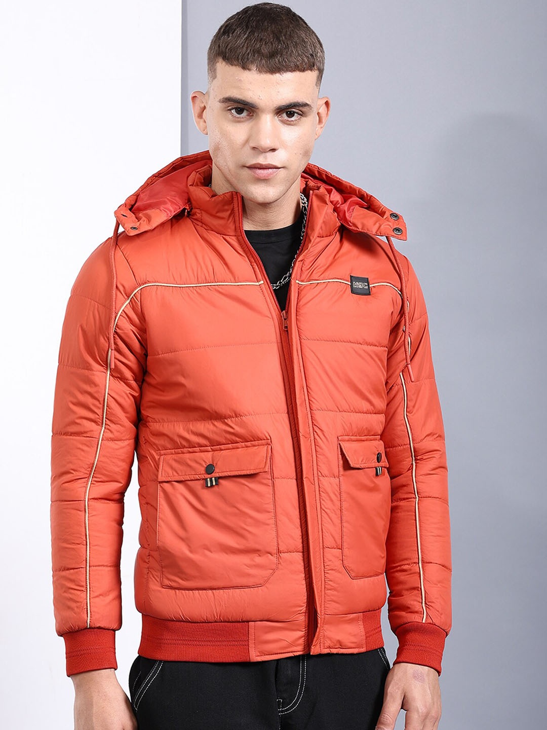 

The Indian Garage Co Men Regular Fit Puffer Jacket with Detachable Hood, Rust