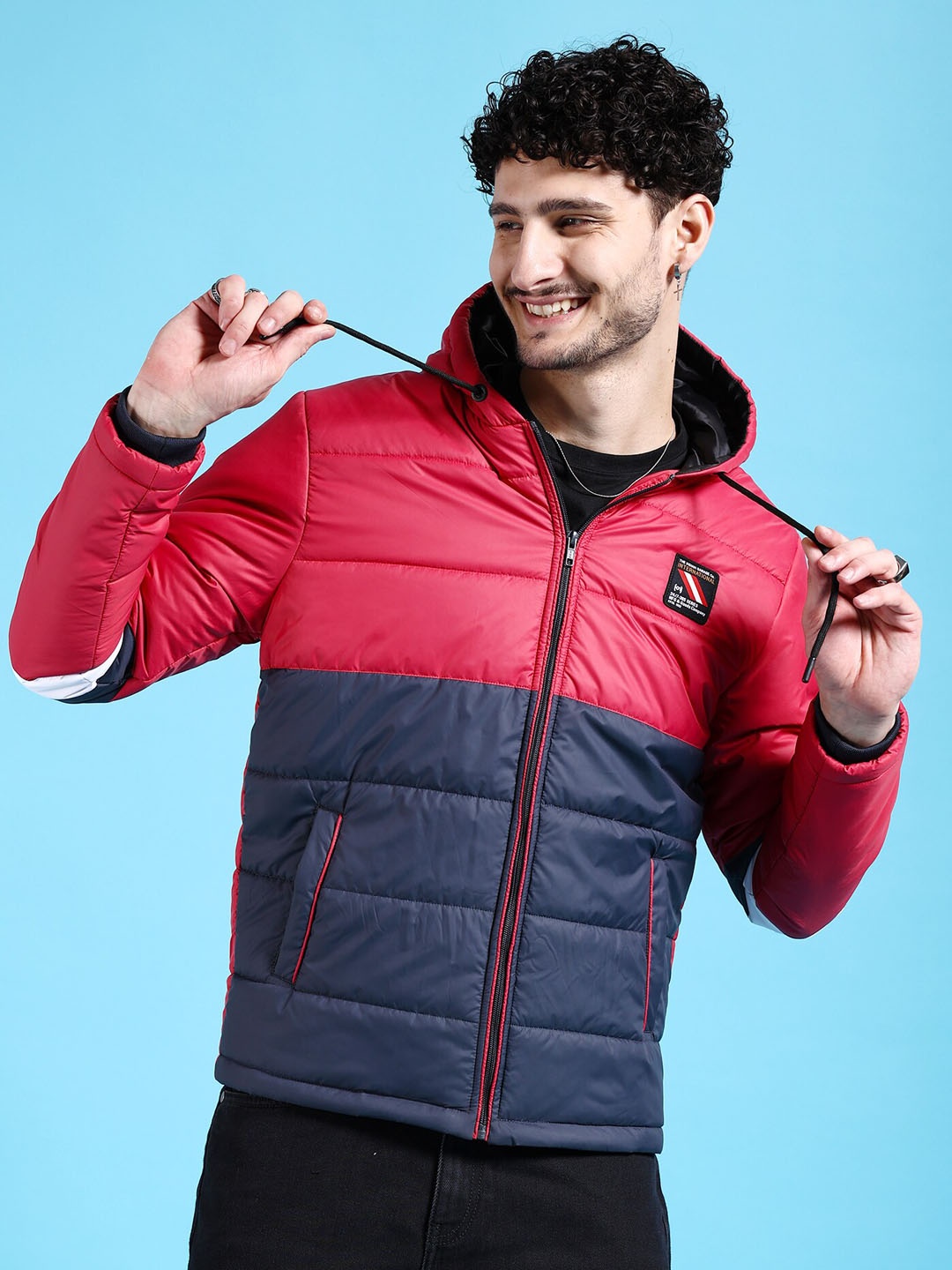 

The Indian Garage Co Men Colourblock Regular Fit Puffer Jacket, Red