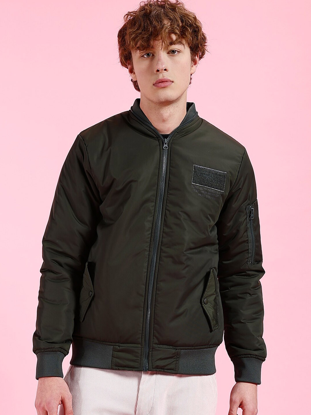

The Indian Garage Co Men Zip-Front Bomber Jacket, Olive