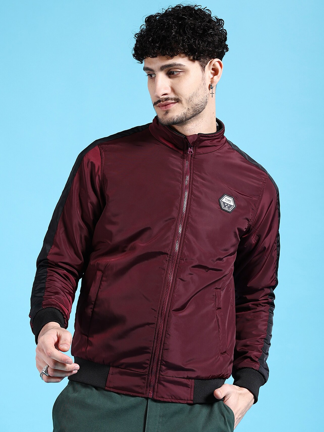 

The Indian Garage Co Men Solid Regular Fit Bomber Jacket, Maroon