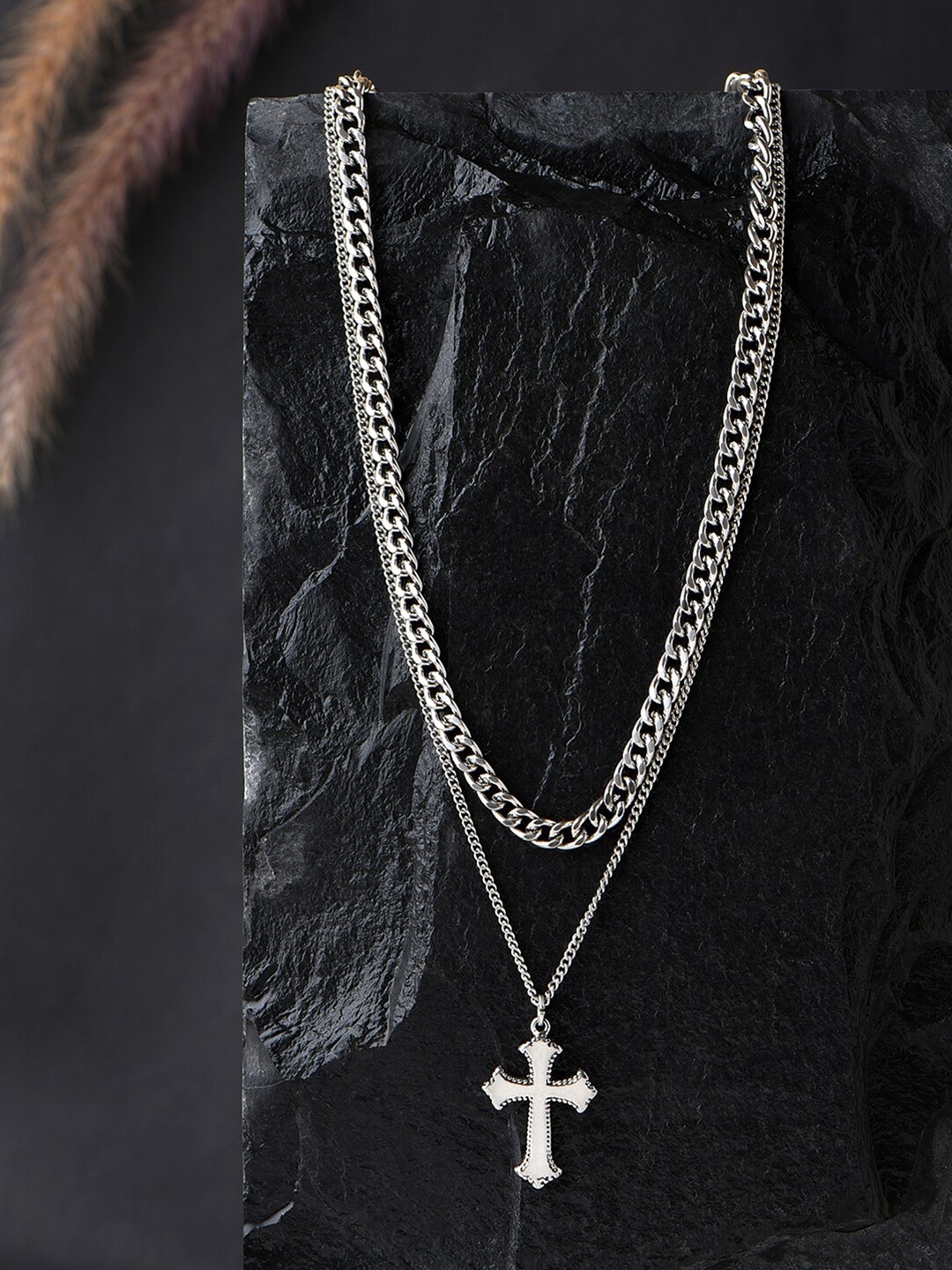 

The Bro Code Men Silver Plated Layered Necklace