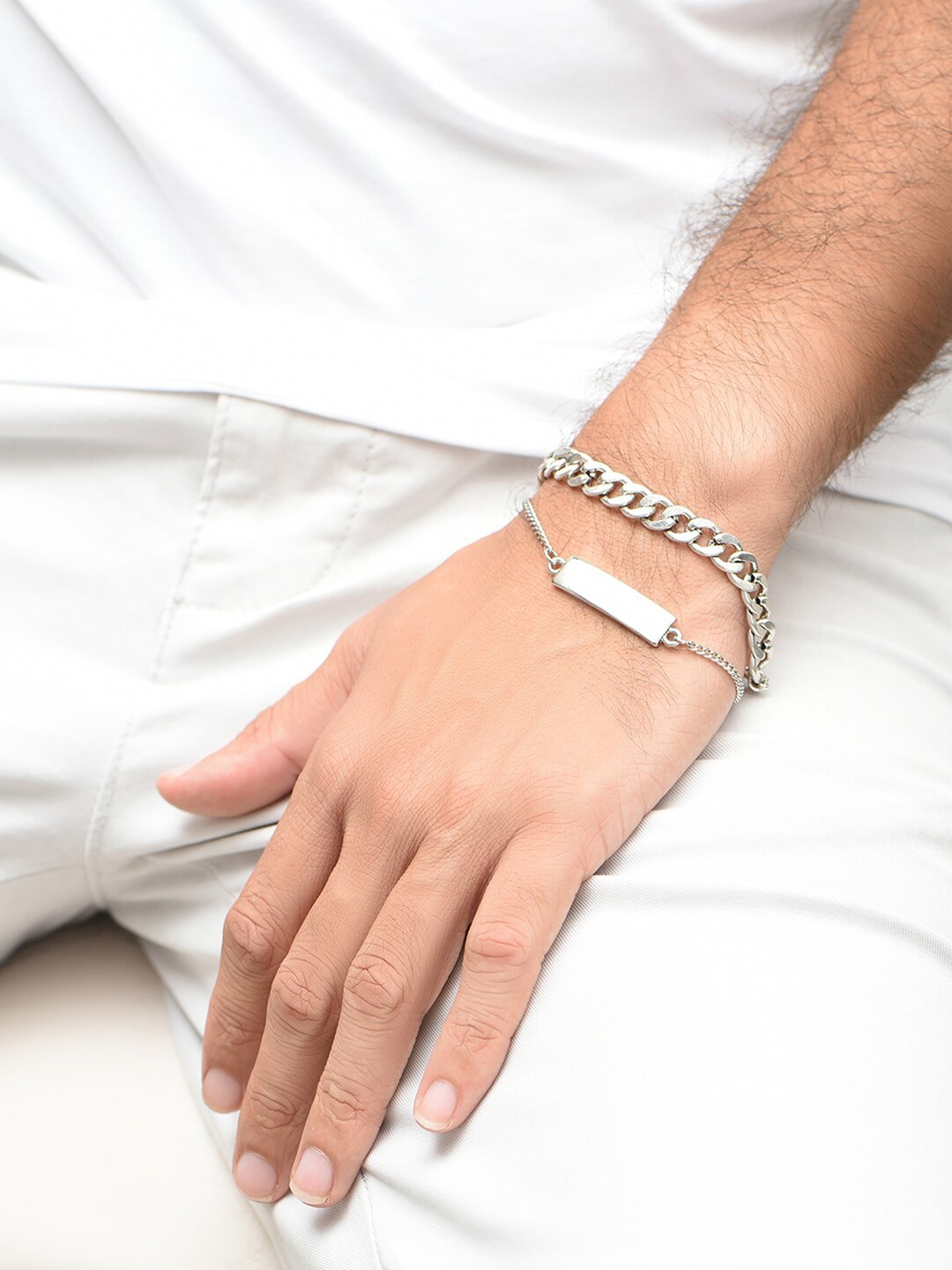 

The Bro Code Men Set Of 2 Silver-Toned Silver-Plated Link Bracelets