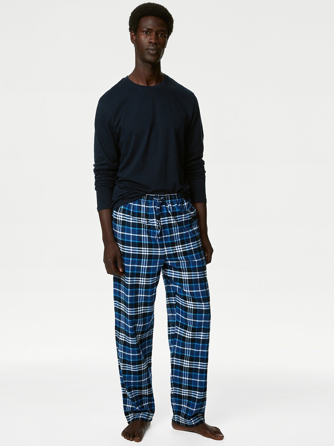 

Marks & Spencer Long Sleeves Pure Cotton T-Shirt & Lounge Pants, Navy blue