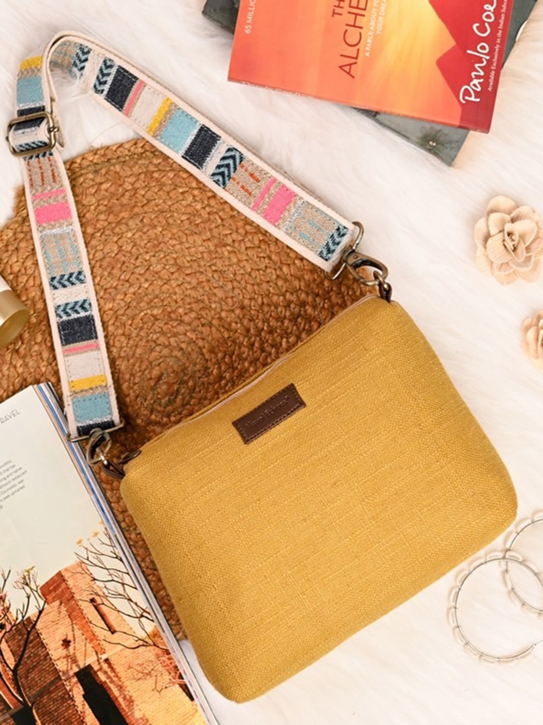 

Visual Echoes Yellow Oversized Structured Satchel with Bow Detail