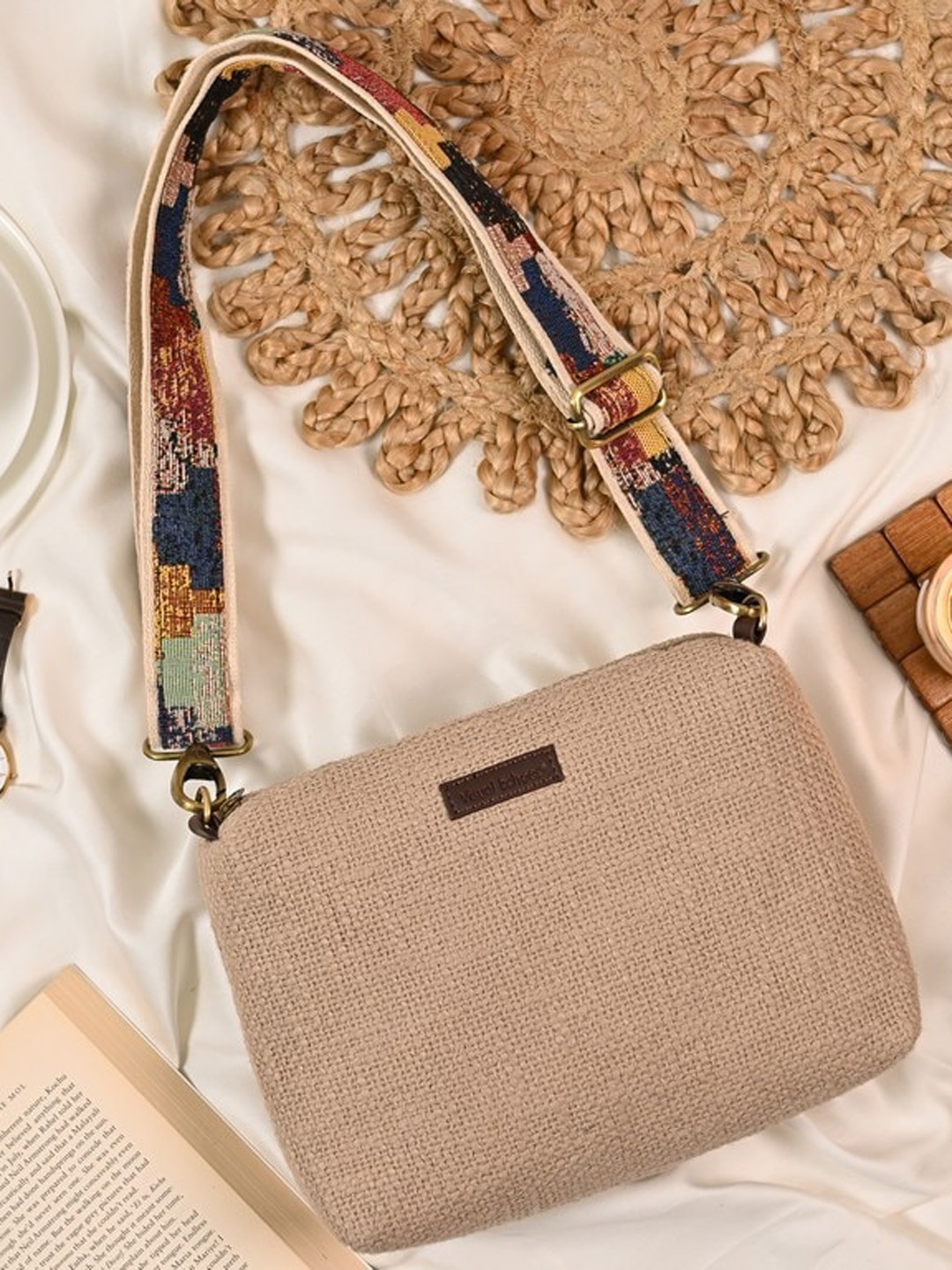 

Visual Echoes Beige Bucket Handheld Bag