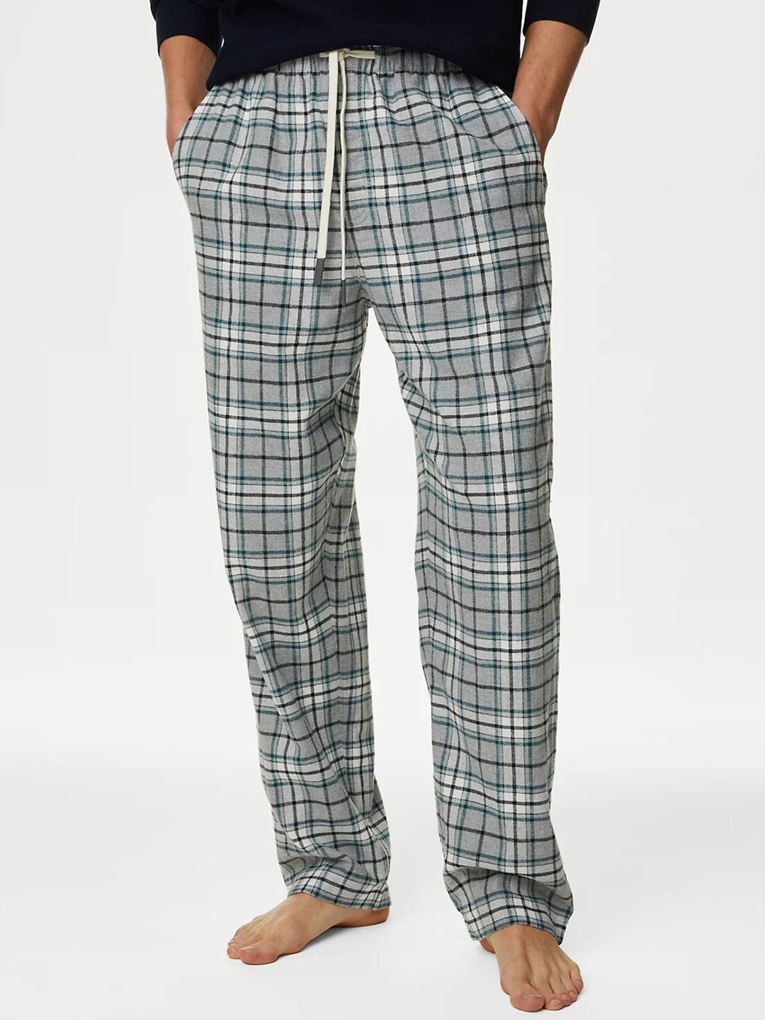 

Marks & Spencer Men Checked Pure-Cotton Lounge Pants, Grey