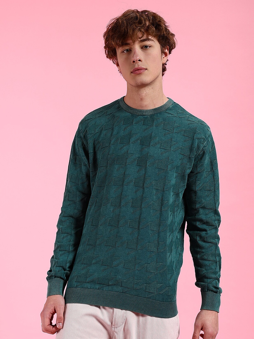 

The Indian Garage Co Geometric Self Design Acrylic Pullover, Green