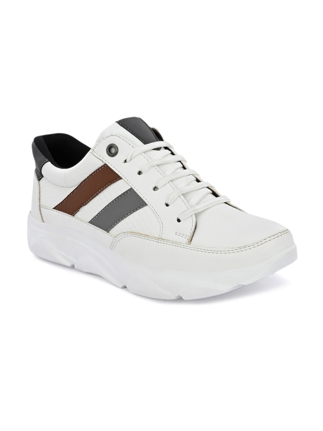 

John Karsun Men White Striped Sneakers