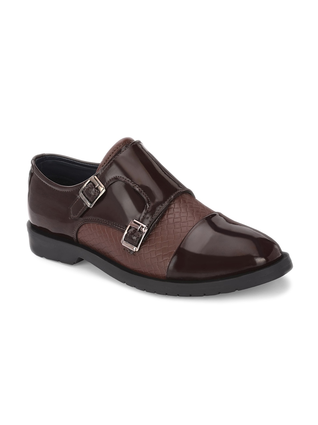

John Karsun Men Textured Formal Monk Shoes, Brown