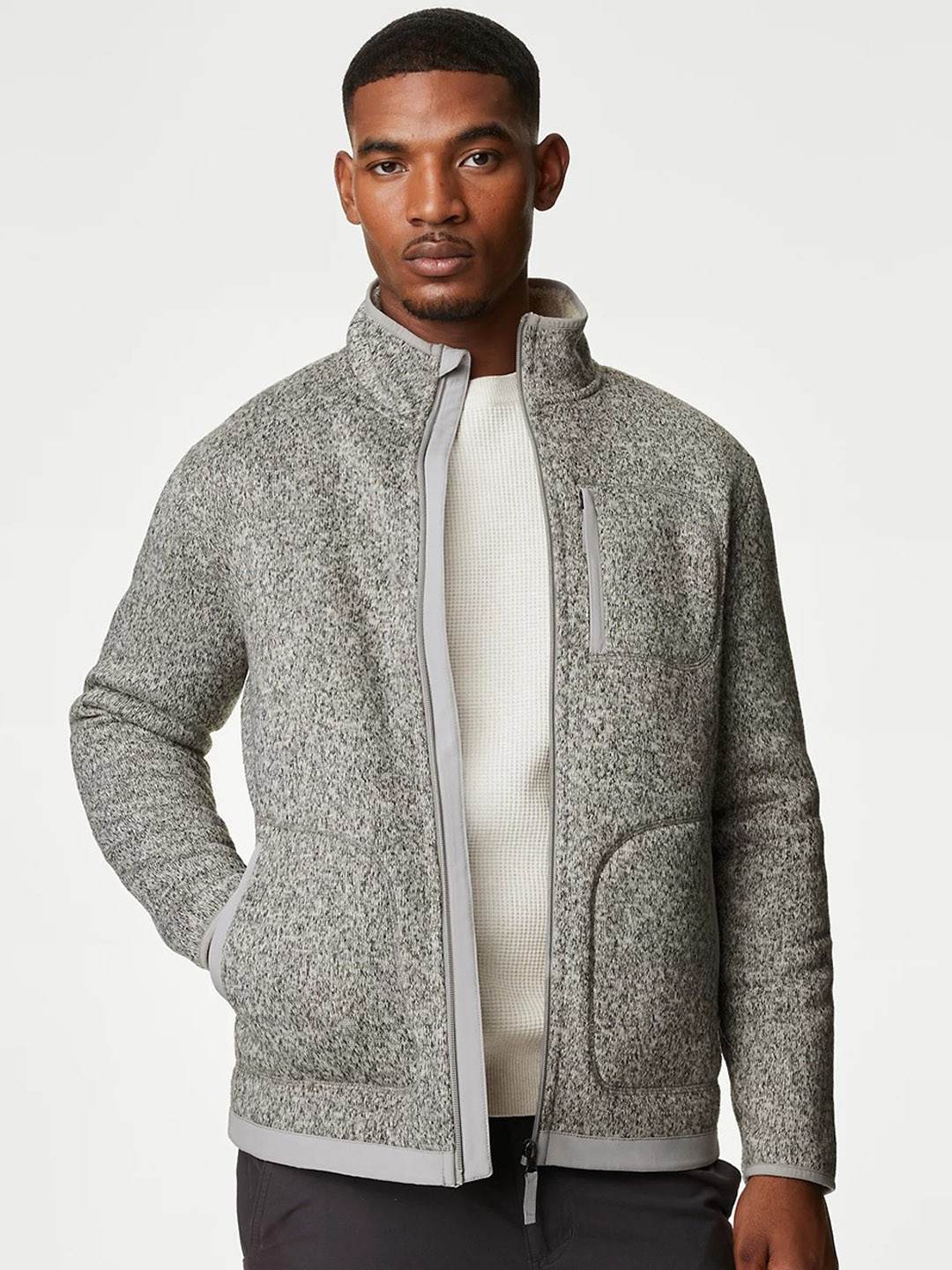 

Marks & Spencer Men Grey Bomber with Patchwork Jacket