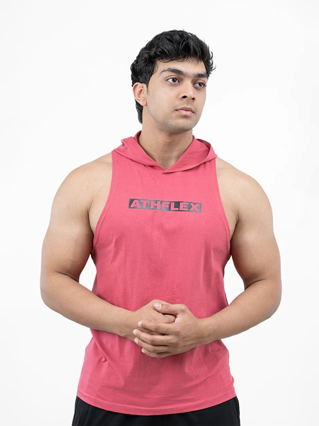 

Athflex Men Red Printed Hooded Sweatshirt