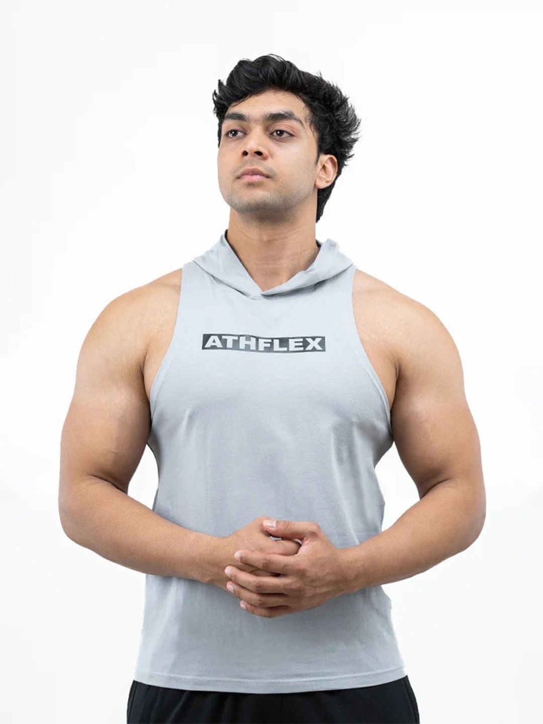 

Athflex Men Grey Hooded Sweatshirt