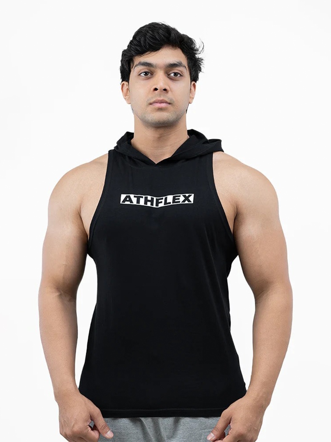 

Athflex Men Black Hooded Sweatshirt