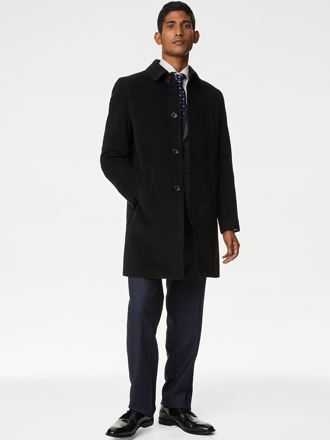 

Marks & Spencer Single-Breasted Hip Length Overcoat, Black
