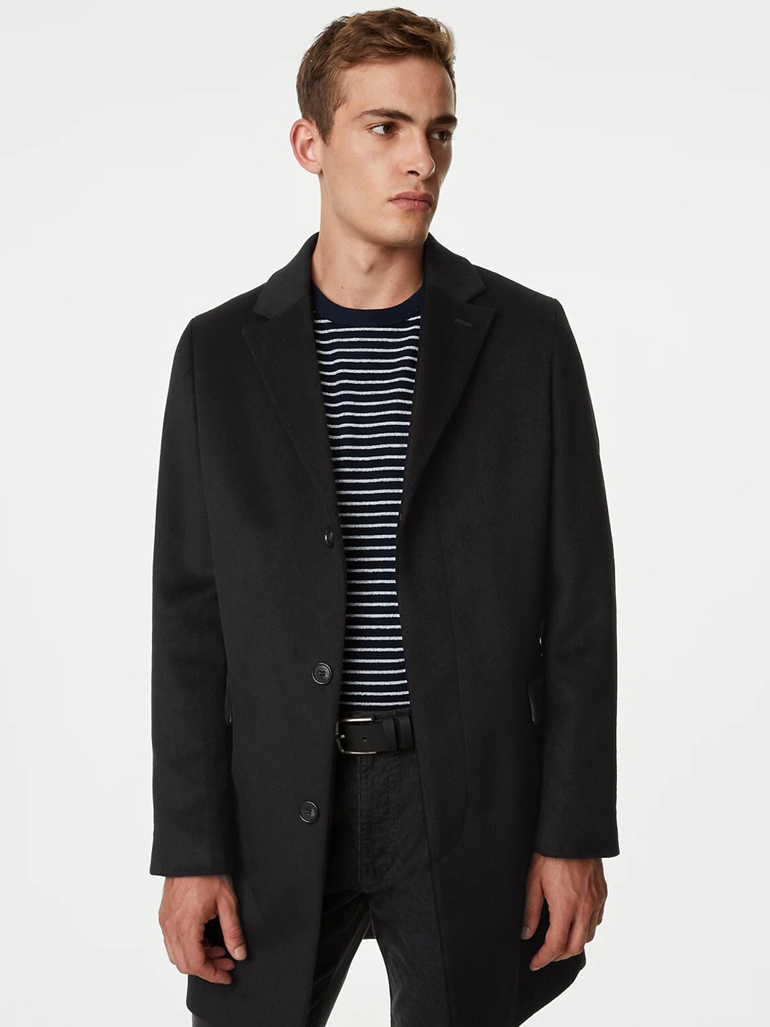 

Marks & Spencer Single-Breasted Hip Length Overcoat, Black