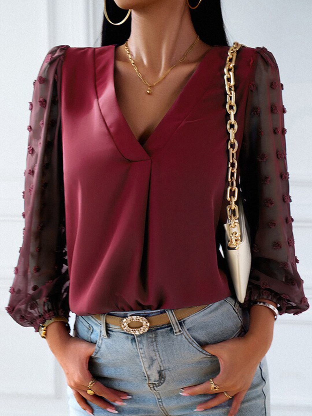 

StyleCast Burgundy Puff Sleeve Top