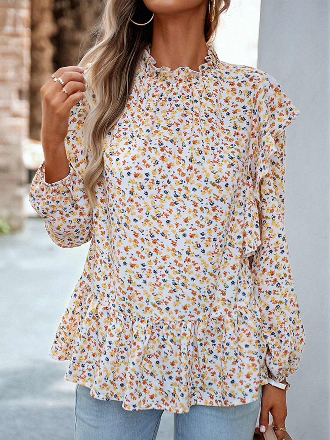 

StyleCast White Floral Print Shirt Style Top