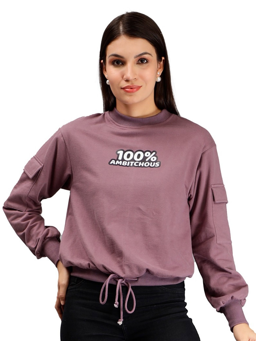 

Miga by Shaberry Women Purple Printed Hooded Sweatshirt