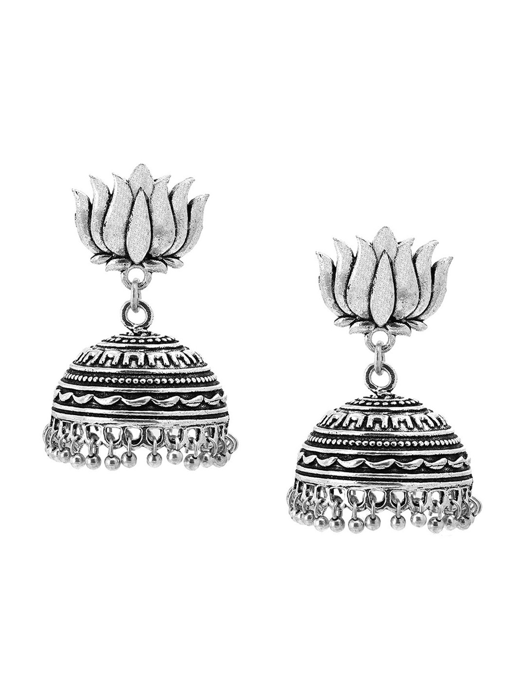 

Yellow Chimes Silver-Toned Contemporary Jhumkas Earrings