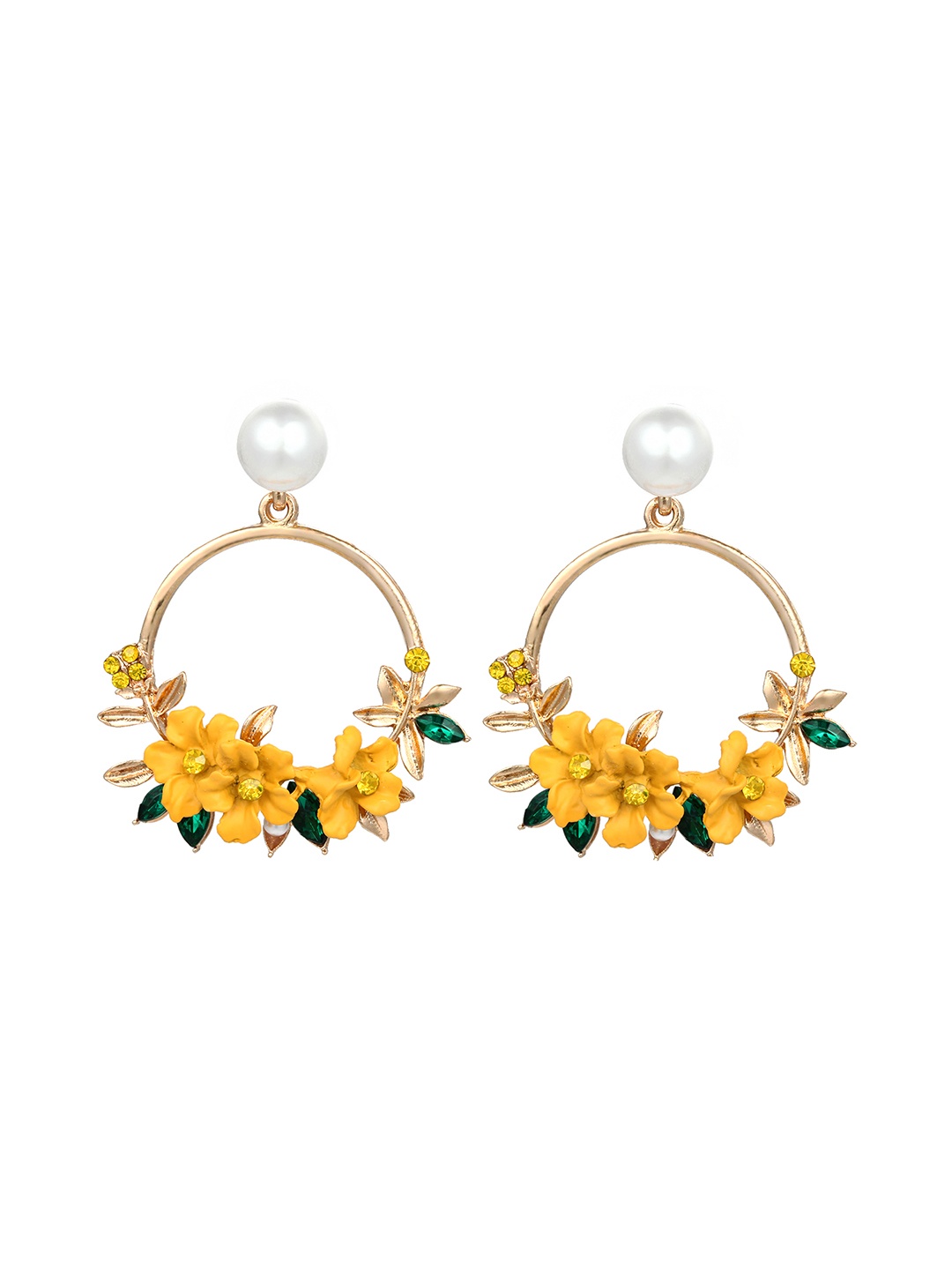 

Yellow Chimes Floral Design Drop Earrings