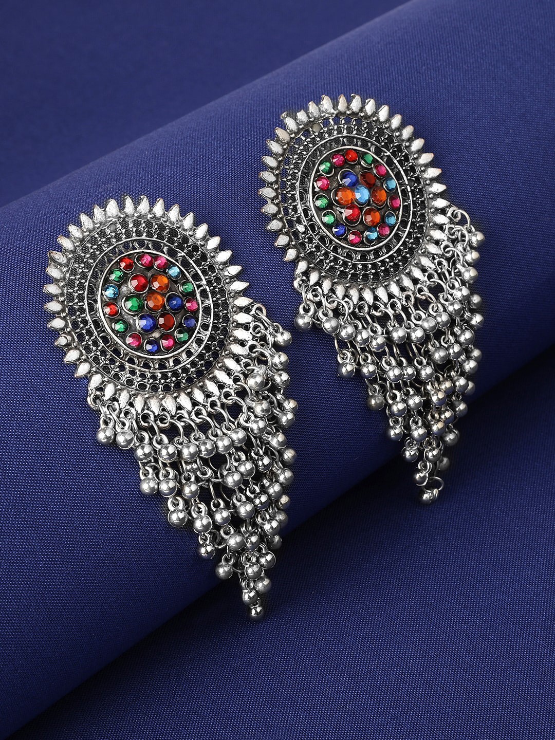 

Yellow Chimes Silver-Toned Contemporary Drop Earrings